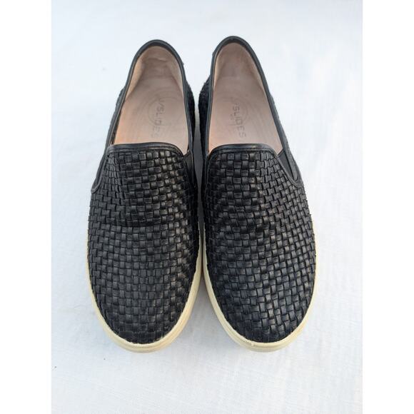 J Slides Women's Alyssa Woven Leather Platform Slip On Shoes Size 8 Black Ivory - Picture 4 of 8